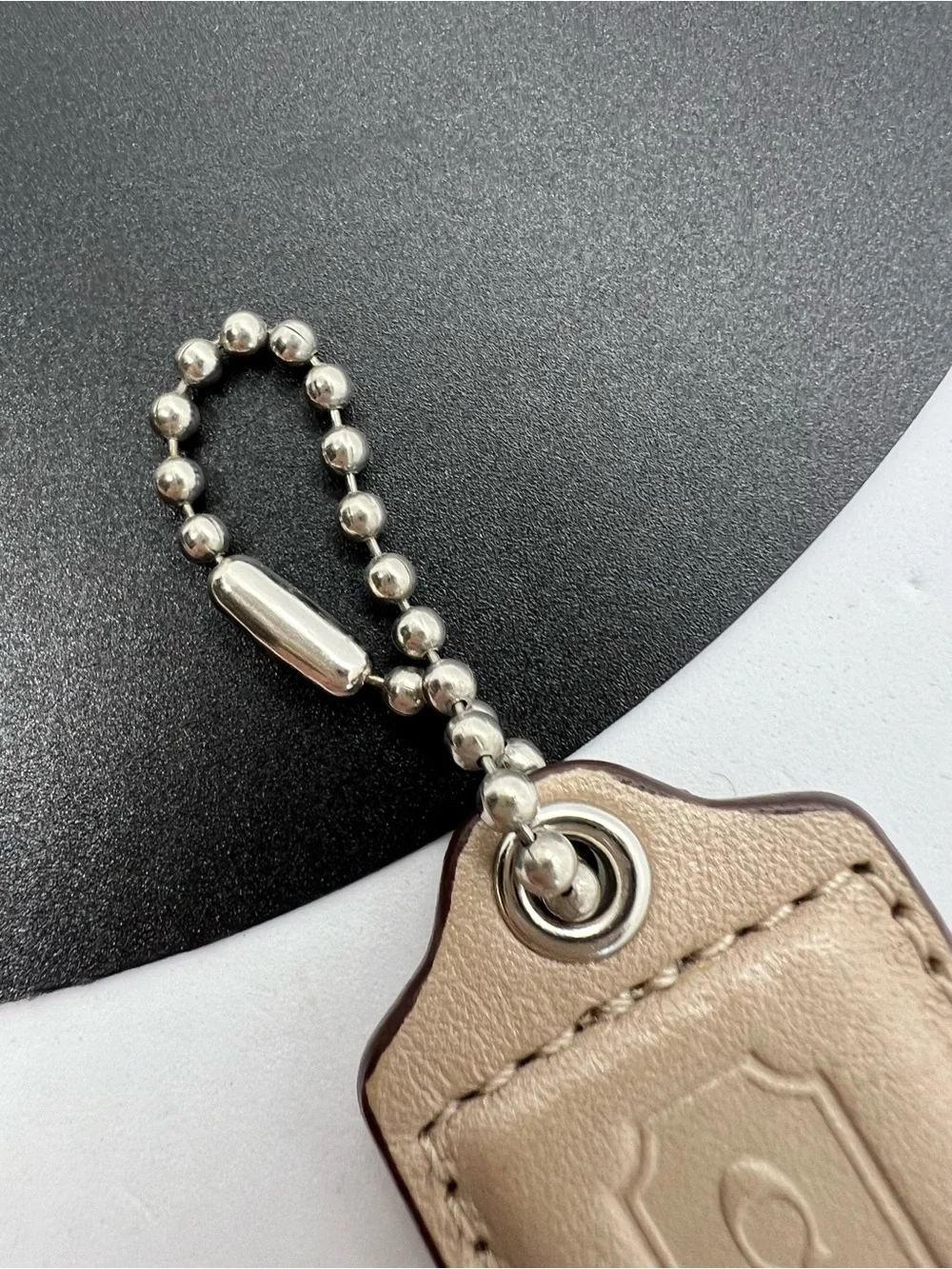 Coach Leather Hangtag Keychain Beige Tan Bag Charm Fob Logo Authentic EUC